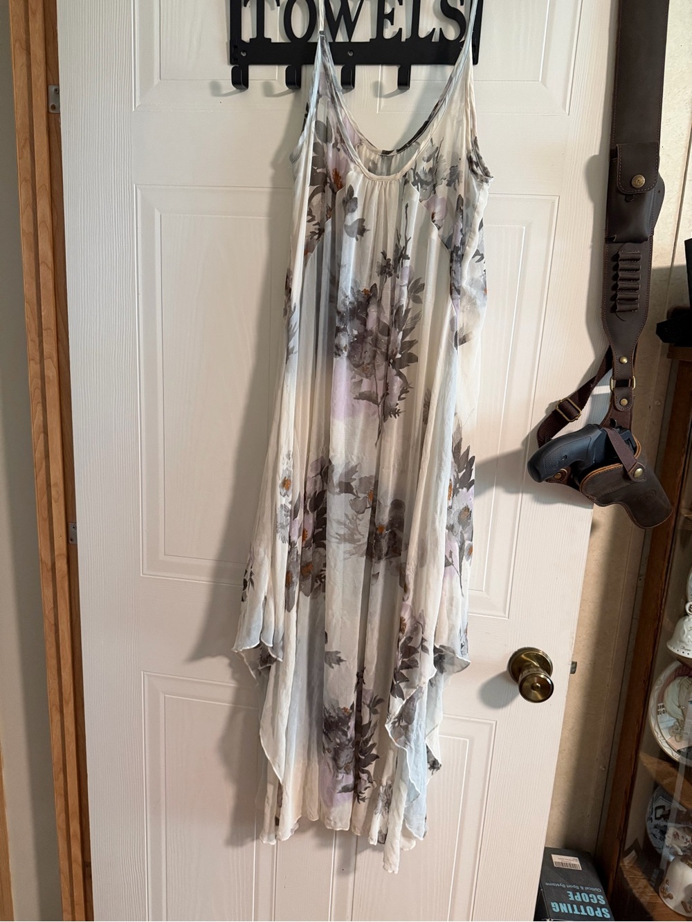 Free People Cream Slip Dress with Gray Floral Print